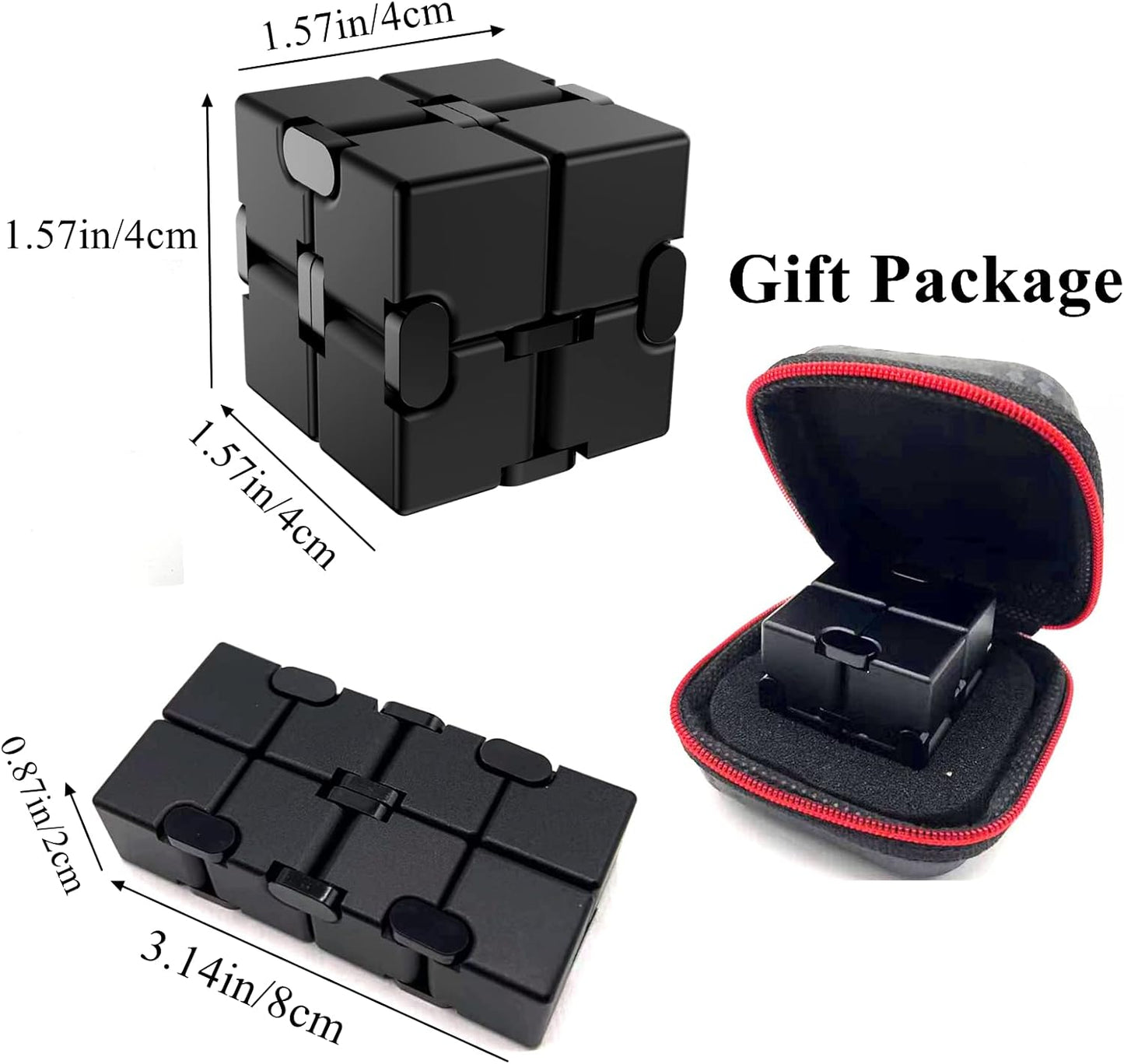 Infinity Cube Metal Fidget Cube Anxiety Stress Relief Toys for Men Aluminum Alloy Material (Black)
