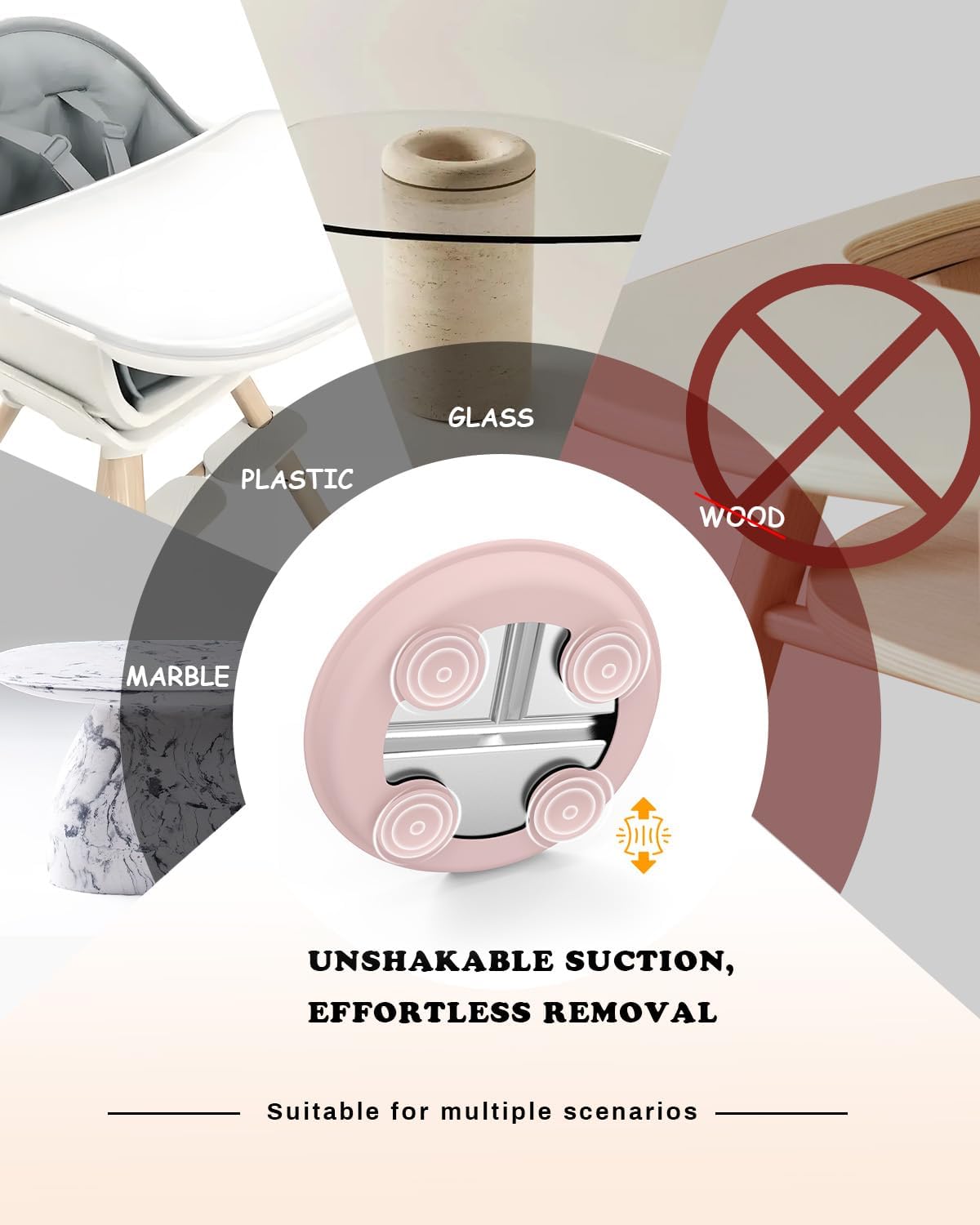 Stainless Steel Baby Plate with Suction, 8” Divided Toddler Plates with Removable Silicone Sleeves for Kids, Non-Toxic Non-Slip Unbreakable Dishwasher Safe Dinnerware Set of 2, Pink & Beige