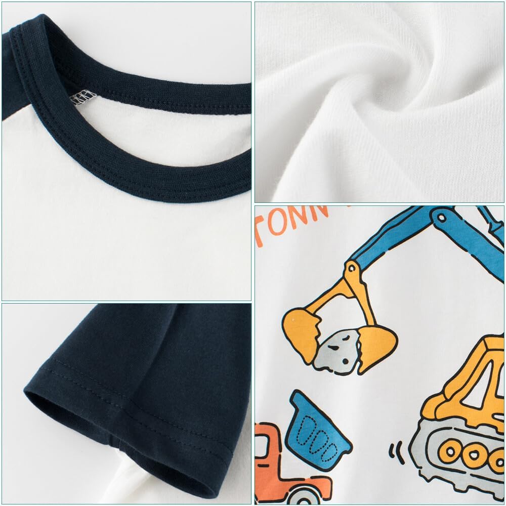 Boys' 4-Pack Excavator Short Sleeve Crewneck T-Shirts Top Tee Size 2-7 Years Toddler Boys' Value Pack Cotton T-Shirt