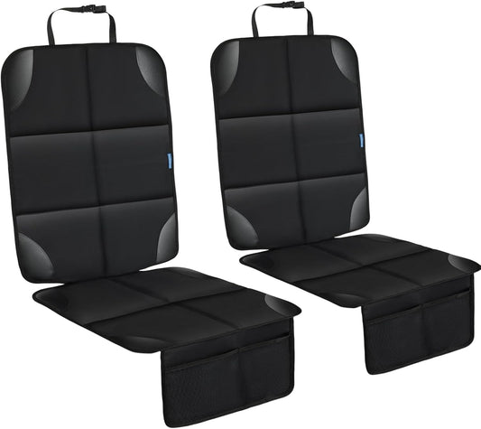 Car Seat Protector for Child Carseat, 2 Pack Protect Car Seat Cover for Baby with Thickest Padding and Non-Slip Padded Backing Mesh Pockets Kids Pets Car Back Seat Protectors(Black)