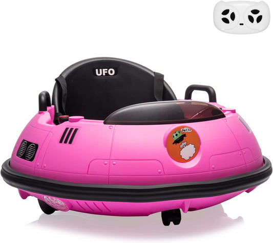 12V Electric Ride on Bumper Car for Toddlers, Kids Bumper Car with Remote Control, 360 Degree Spin, LED Lights, Dual Joysticks, Safety Belt for 18+ Months Kids, Pink