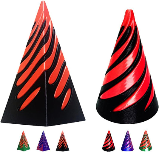 Spiral Cone Fidget Toy,Impossible Cone Pyramid Passthrough Sculpture Bulk Fidget Toys for 3D Printed,Anxiety Stress Relief Desk Deco Souvenir Mini Gift Toy for Home Office (#A-Laser Black Red)