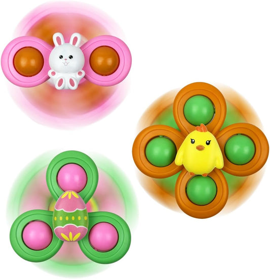 Jofan 3 Pack Easter Suction Cup Spinner Toys for Baby Toddlers Kids Easter Basket Stuffers Gifts Fillers Party Favors