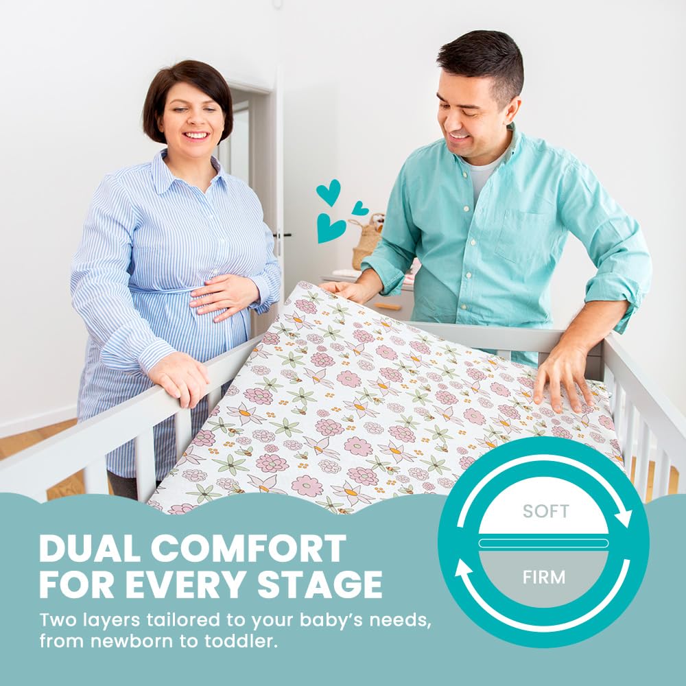 Breathable Crib Mattress, Washable High Rebound Foam for Baby Cribs, Fits Standard Toddler Beds, Full Size (51.8" L x 27.5" W x 3" H), Flower Design