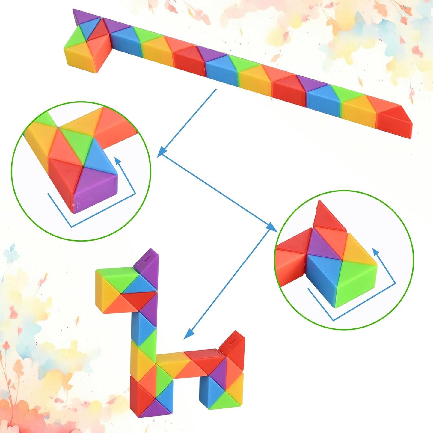 15 Pack Mini Fidget Snake Cube Puzzle Toys - Party Favors & Goodie Bag Fillers for Kids & Teens - Rainbow Colors - Bulk Birthday & Back to School Gifts - Stocking Stuffers