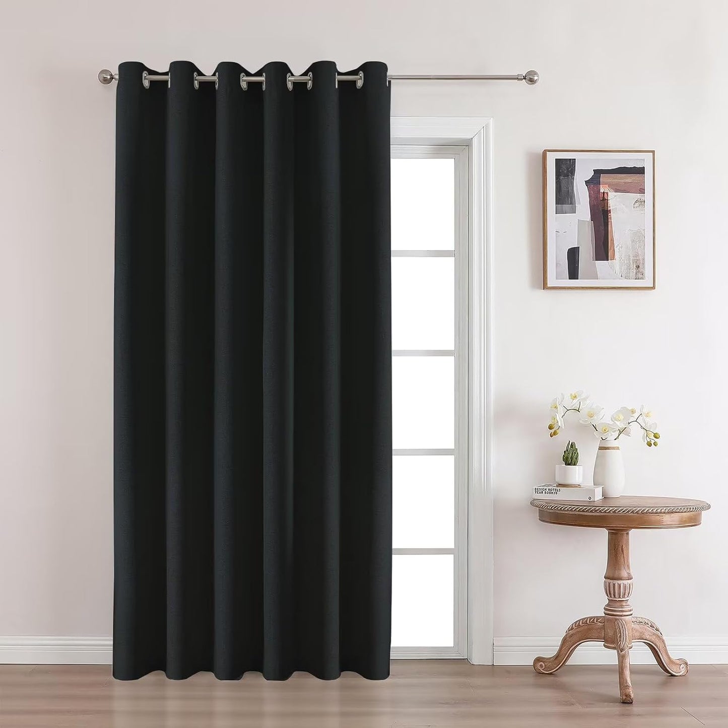 Joydeco Black Blackout Curtains 120 Inches Long, Extra Long Curtains 120 Inch Length 1 Panel for Bedroom, Thermal Insulated Linen Black Out Curtains with Grommets(100x120, Black)
