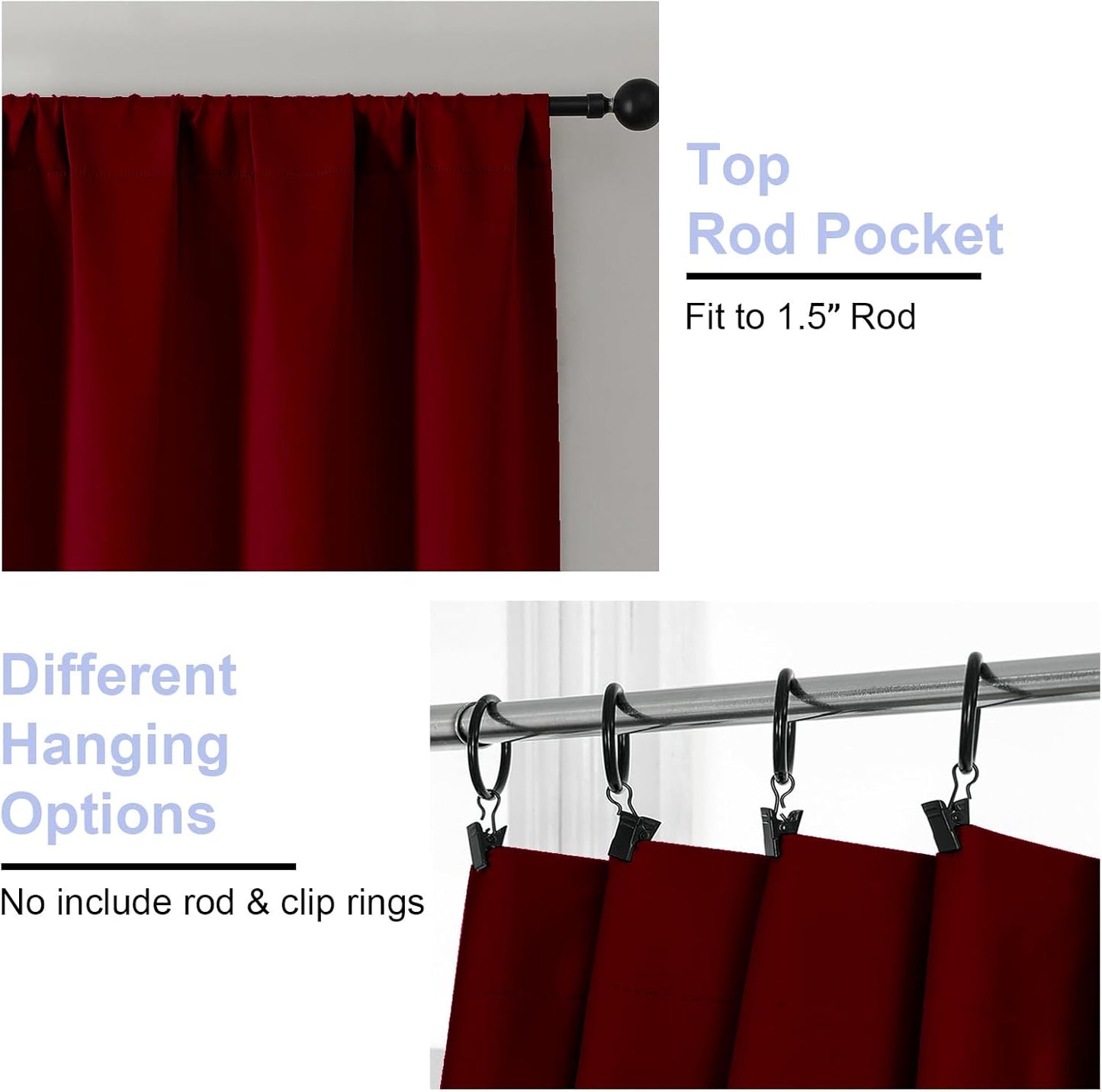 Simplebrand Ava Red Blackout Curtains for Bedroom 84 Inch Length 2 Panels Set, Solid Thermal Insulated Privacy Nursery Window Treatment Curtains Blackout Drapes, W40 x L84 Inch, Red