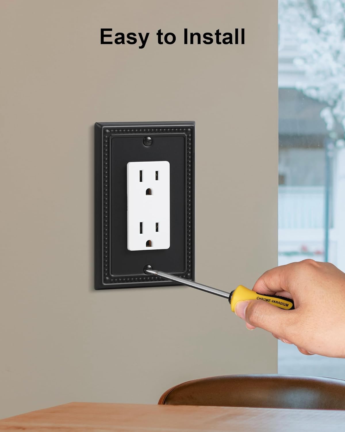 4-Pack Decorator Outlet Cover Plate, Pearls Decorative Switch Plates and Outlet Covers, Black Metal Wall Plates for Electrical Outlets, Receptacle, GFCI Outlet, Dimmer Switch