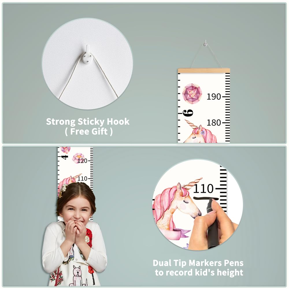 Personalized Growth Chart for Kids, Baby Height Chart with Custom Name, 77"x7.9" Canvas and Beige Wood Height Measuring Rulers for Boys Girls Removable Wall Ruler Hanging for Nursery Decor - Sunset