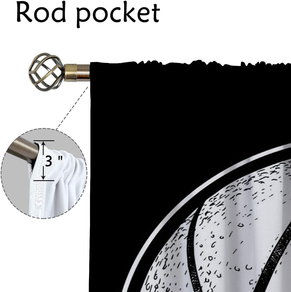 Basketball Blackout Curtains for Boy Girl Room Darkening Decor,Sport Theme and White Motto Dark Background Bedroom Living Room Home Rod Pocket Thermal Insulated Window Curtain/Drapes Panel,63x63 Inch…