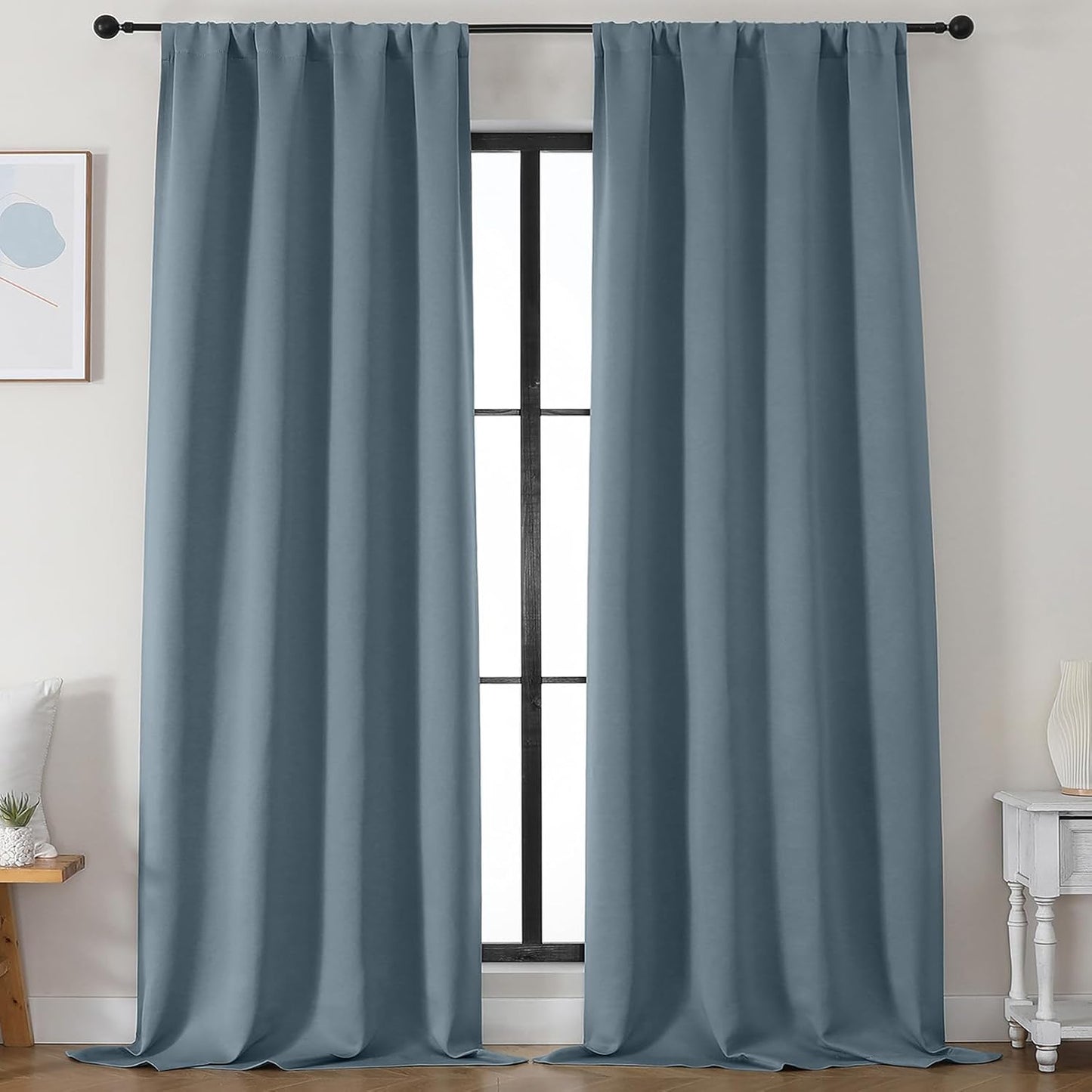 Simplebrand Ava Stone Blue Blackout Curtains for Bedroom 96 Inches Long 2 Panels, Thermal Insulated, Energy Saving Living Room Window Treatment Curtains Blackout Drapes, W50 x L96 Inch, Stone Blue