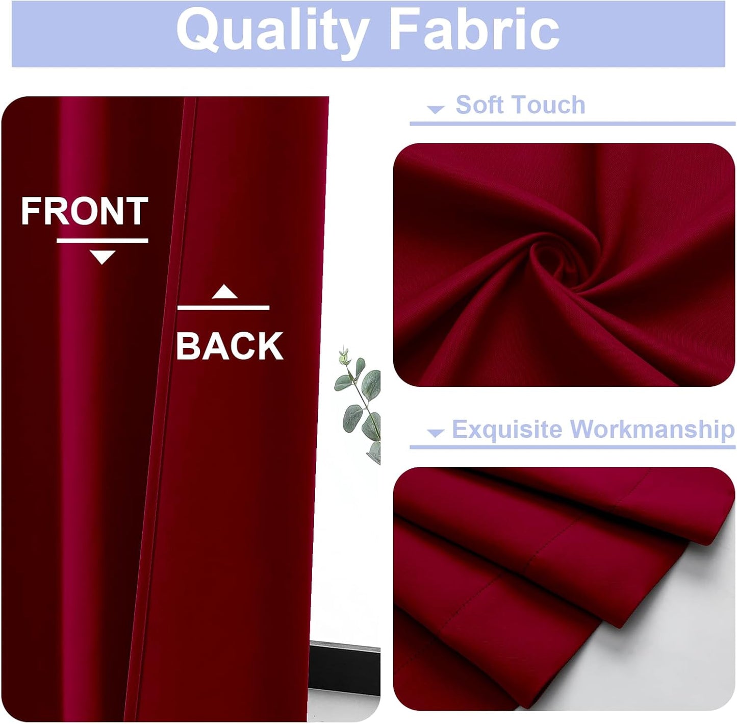 Simplebrand Ava Red Blackout Curtains for Bedroom 63 Inch Length 2 Panels Set, Nursery Thermal Insulated Energy Saving Rod Pocket Window Treatment Curtains Blackout Drapes, W40 x L63 Inch, Red