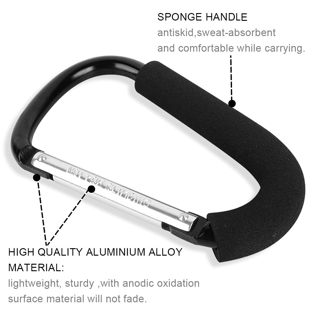 Large Carabiner Clip Stroller Hooks: 6.3" D Shape Large Buggy Carabiner Hook - Mommy Hook for Stroller Heavy Duty - Pram Pushchair Stroller Clip - Shopping Accessories Bag Holder Hook