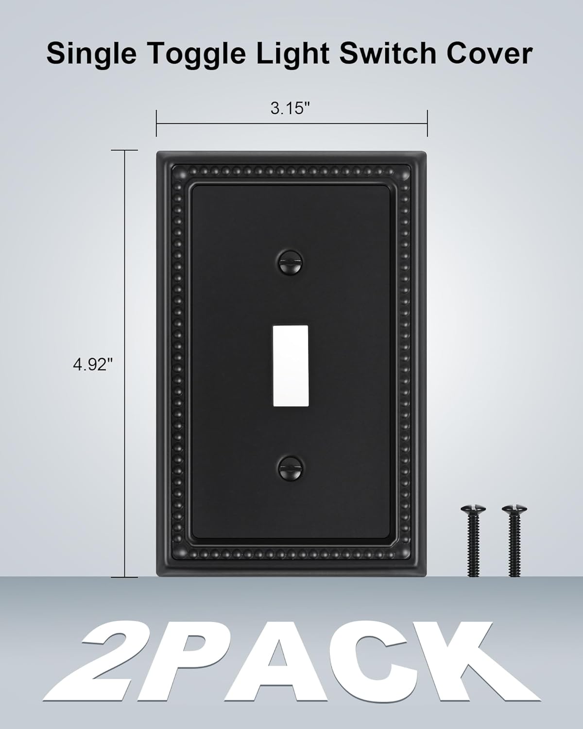 2-Pack Single Toggle Light Switch Cover Plate, Pearls Decorative Switch Plate Covers, Black 1 Gang Metal Wall Plate, Corrosion Resistant