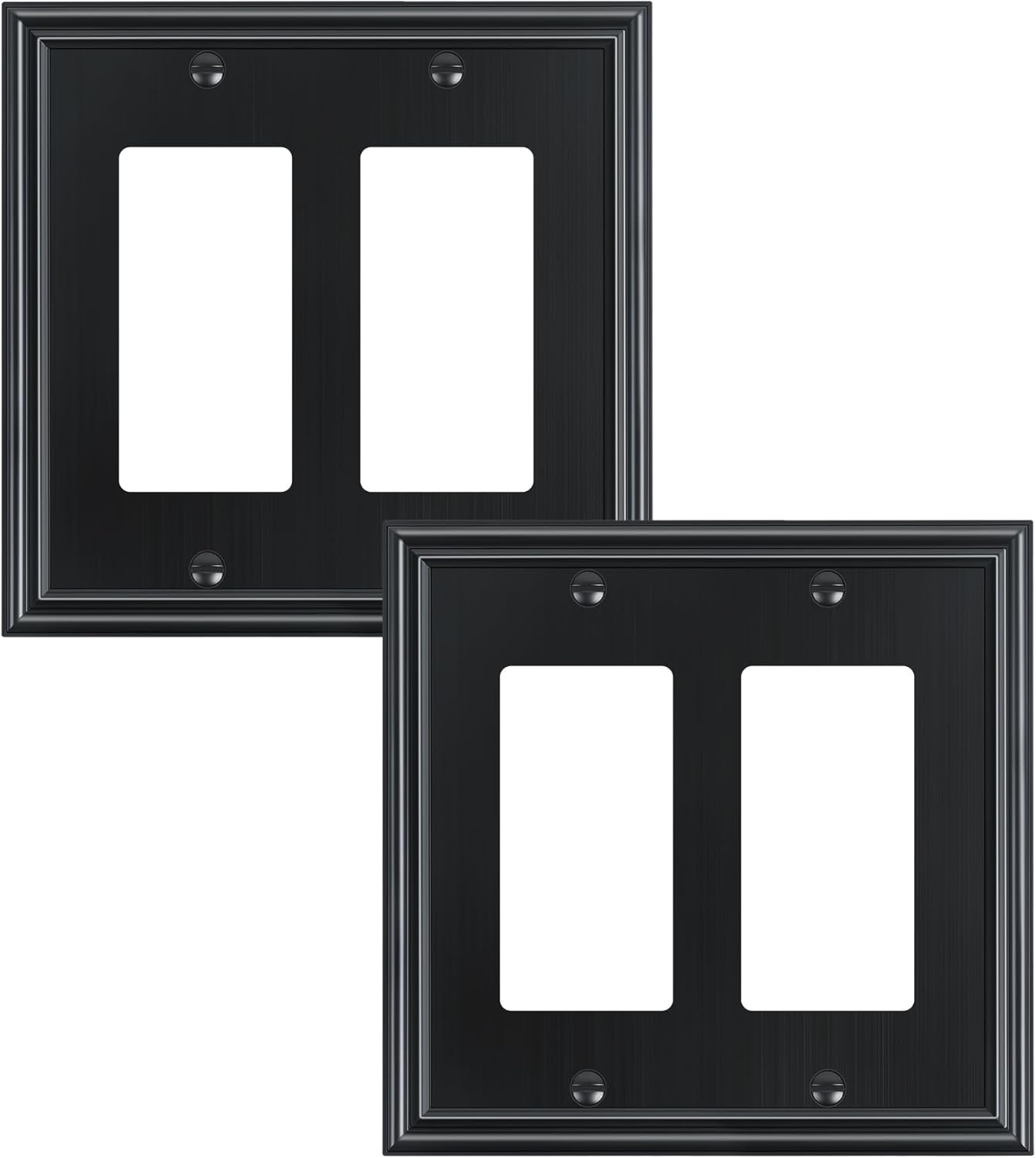 2-Pack Decorative Double Decorator Outlet Cover Plate, Durable Zinc Alloy Black Wall Plates for Electrical Outlets, Receptacle, GFCI Outlet, Dimmer Switch, 2-Gang, Corrosion Resistant
