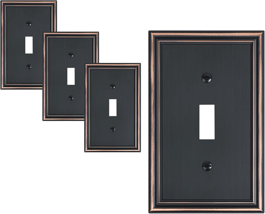 4-Pack Single Toggle Light Switch Cover Plate, Durable Solid Zinc Alloy Decorative Switch Plate Covers, Aged Bronze 1 Gang Wall Plate, Corrosion Resistant