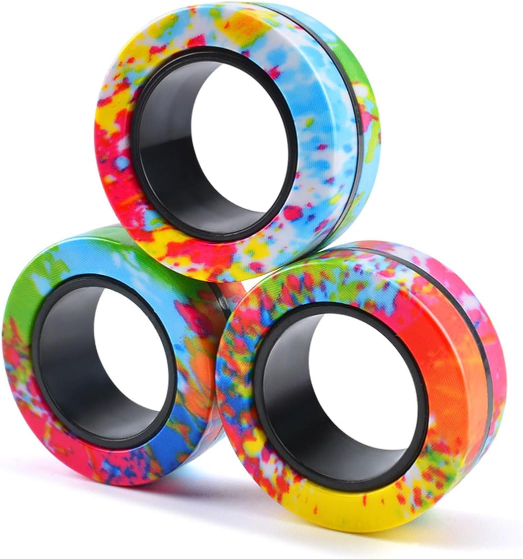 3Pcs Magnetic Rings Fidget Toy Set, Idea ADHD Anxiety Magnetic Fidget Toys Adults Fidget Spinner Rings for Relief, Easter Basket Stuffers Valentines Gifts for 8 9 10 11 12 13+ Year Old Teen Boy Girl A