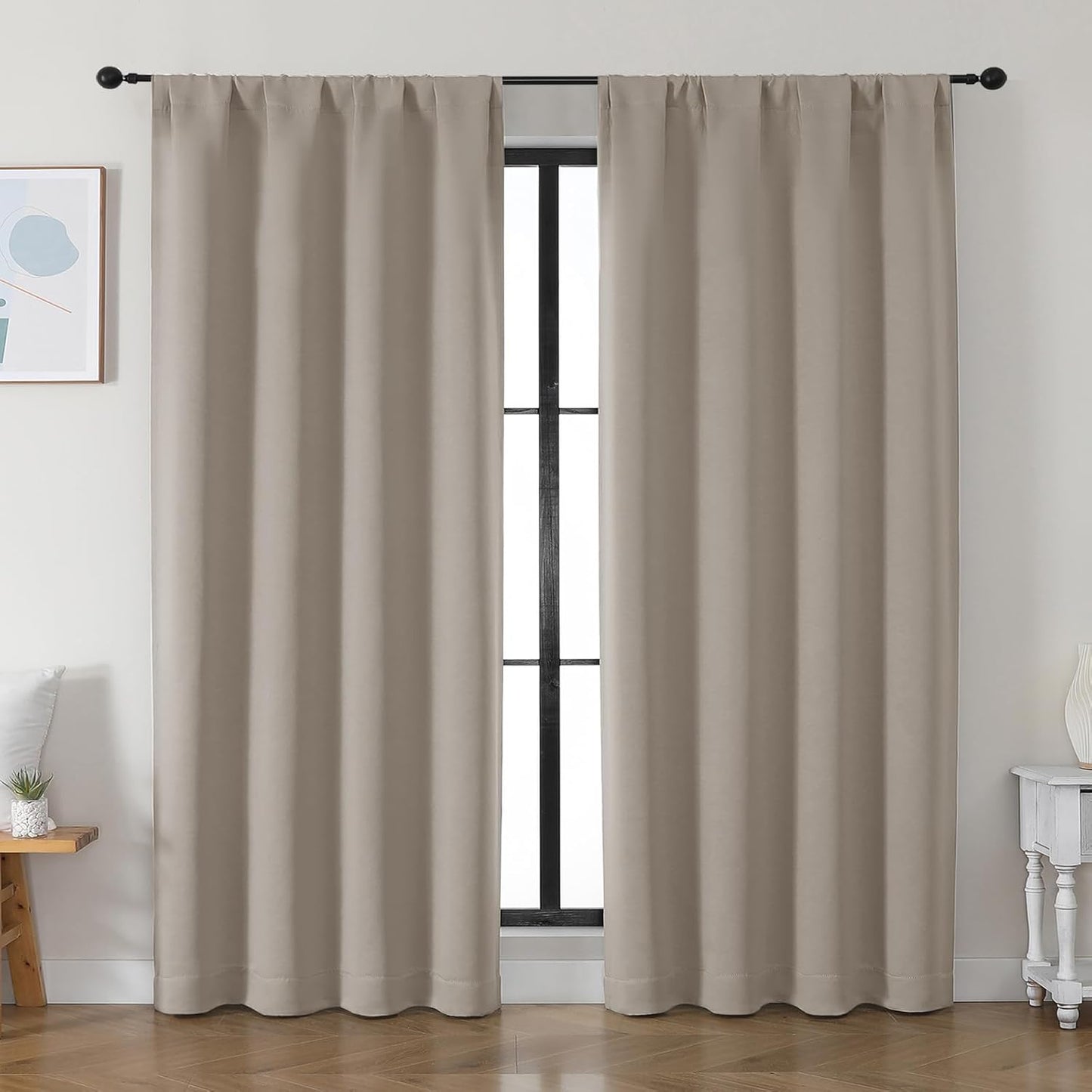 Simplebrand Ava Stone Blackout Curtains for Bedroom 84 Inch Length 2 Panels Set, Solid Thermal Insulated Privacy Living Room Window Treatment Curtains Blackout Drapes, W50 x L84 Inch, Stone