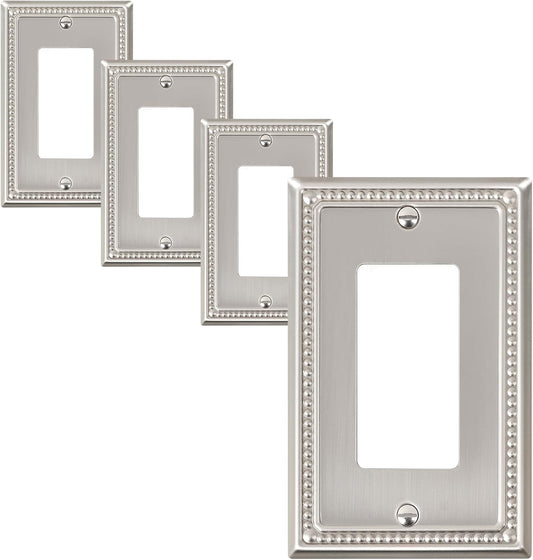 4-Pack Decorator Outlet Cover Plate, Decorative Switch Plates and Outlet Covers, Brushed Nickel Metal Wall Plates for Electrical Outlets, Receptacle, GFCI Outlet, Dimmer Switch