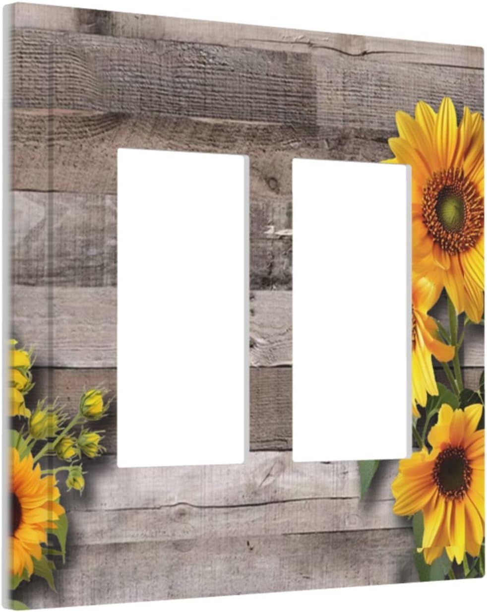 Sunflower Rustic Brown Gray Wood Decorative Outlet Covers 2 Gang Double GFCI Rocker Electrical Wall Panels Light Switch Cover Plate for Farmhouse Home Decor