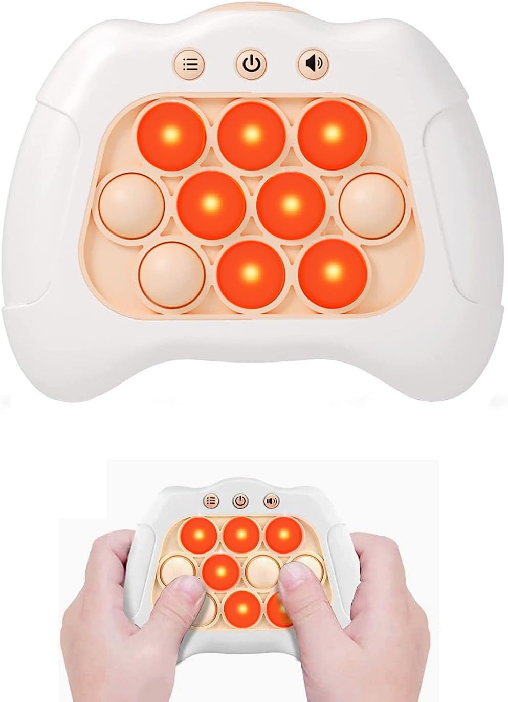 Quick Push Puzzle Game Machine Pop Fidget Light-Up Squeeze Poppet Sensory Toy Educational Push Pop Bubble Toy Stress Relief Party Favors Puzzle Game for Kids Teens Adults (White)