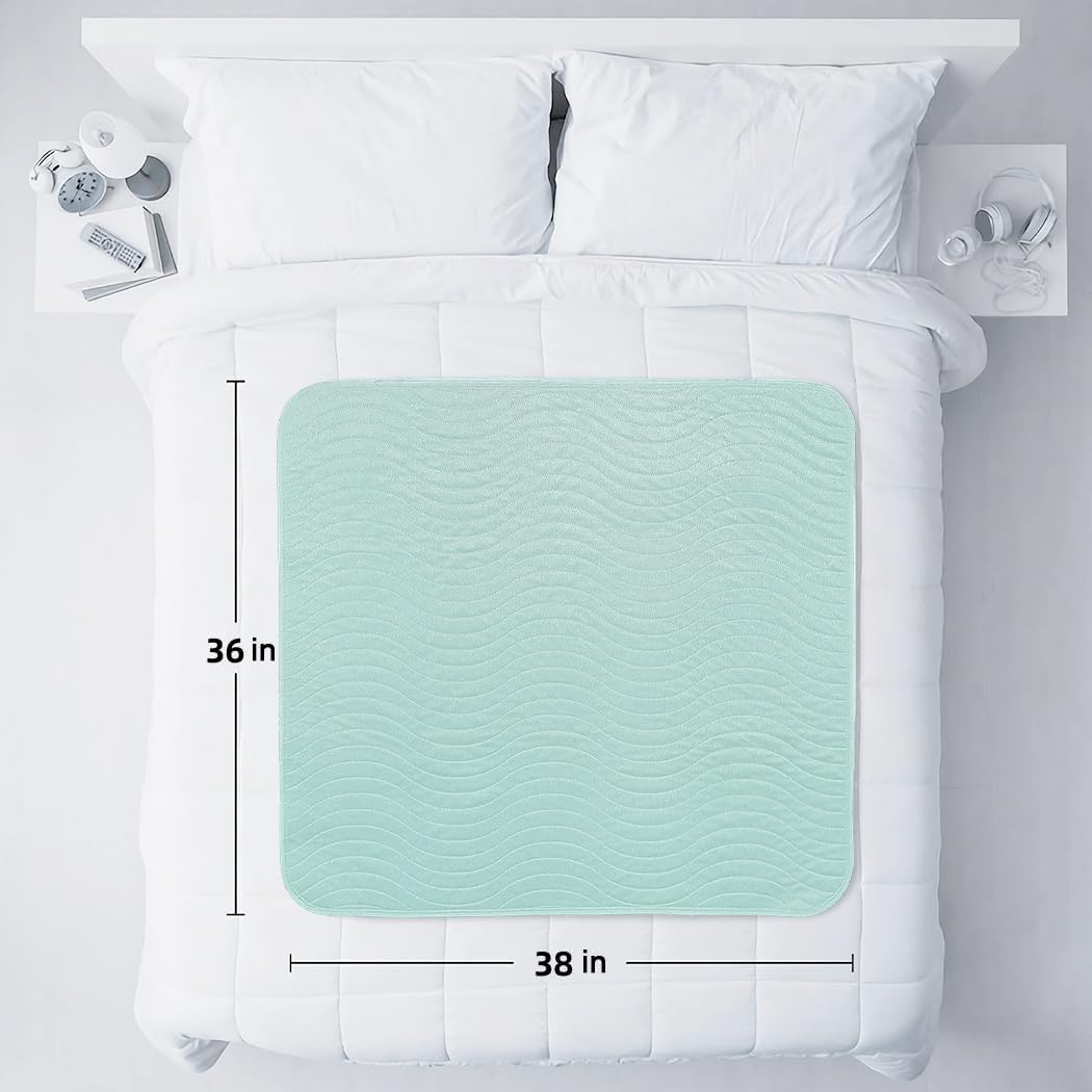 Absorbent Bed Pads for Incontinence - Washable, Reusable, 4-Layer Waterproof Mattress Protectors (36x38 Inch - 4 Pack)