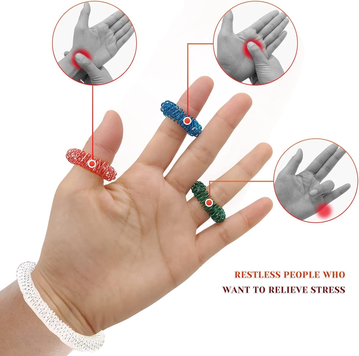 12 Pieces Fidget Rings and Fidget Bracelet Acupressure Rings Sensory Rings Trichotillomania Fidget Toys Spike Ring Fidget Stress Relief Toys Set for Adults, Silent Stress Reducer