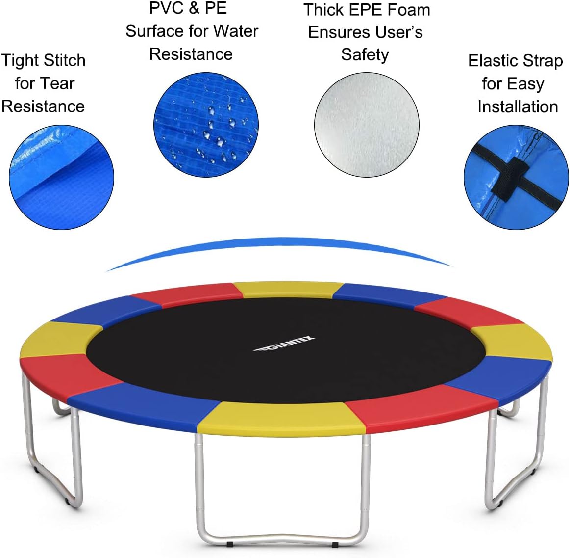 Giantex Trampoline Pad, 8ft 10ft 12ft 14ft 15ft 16ft Trampoline Replacement Safety Pad, No Holes for Pole, Waterproof Trampoline Accessories Spring Cover
