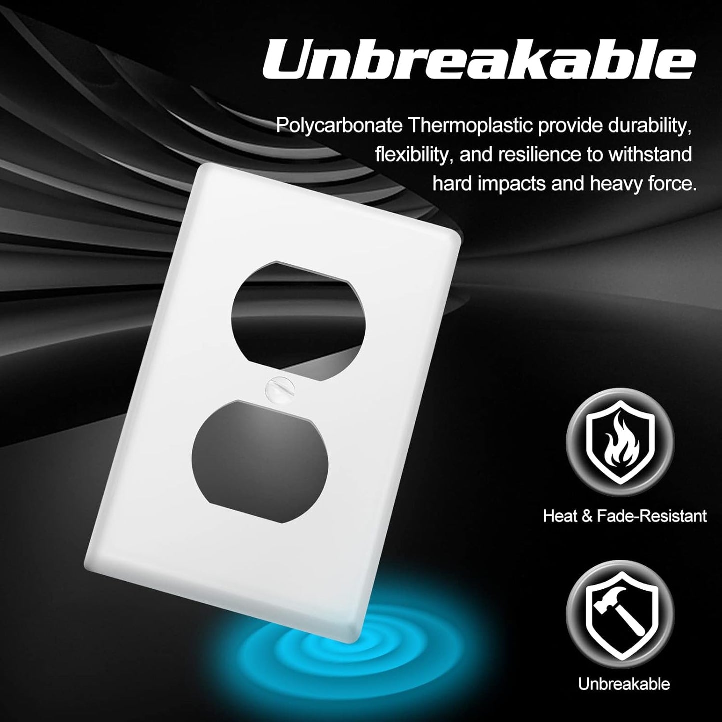 Decorator Wall Plate 1-Gang Duplex Electrical Outlet Cover Plates,Unbreakable Polycarbonate Thermoplastic, White (10-Pack, Single Duplex)