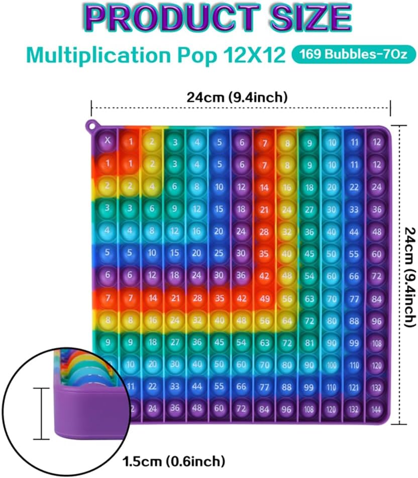 12x12 Multiplication Table Digital P0PP Math Toy, Rainbow Dimple Fingertip Toy, Multiplication Table Math Game (12x12 Right Angle Multiplication Table)
