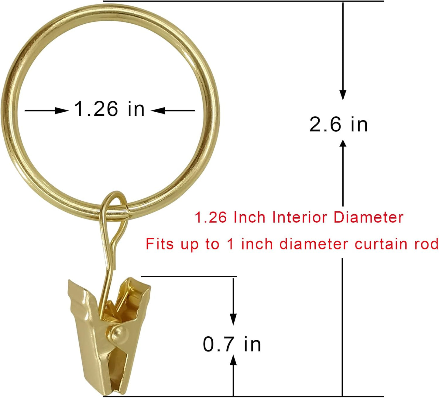 100 Pack Gold Curtain Rings with Clips, Curtain Hooks Hangers Clip Rings for Hanging Drapes Bows Hat, Drapery Rings 1.26 in I D, Fits up to 1 in Diameter Curtain Rod.