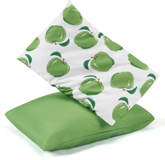 TILLYOU Toddler Pillowcases 13 x 18 Travel Pillow Case 2 Pack, Kids Pillowcases Machine Washable with Envelope Closure, Green Apple & Fruit Green