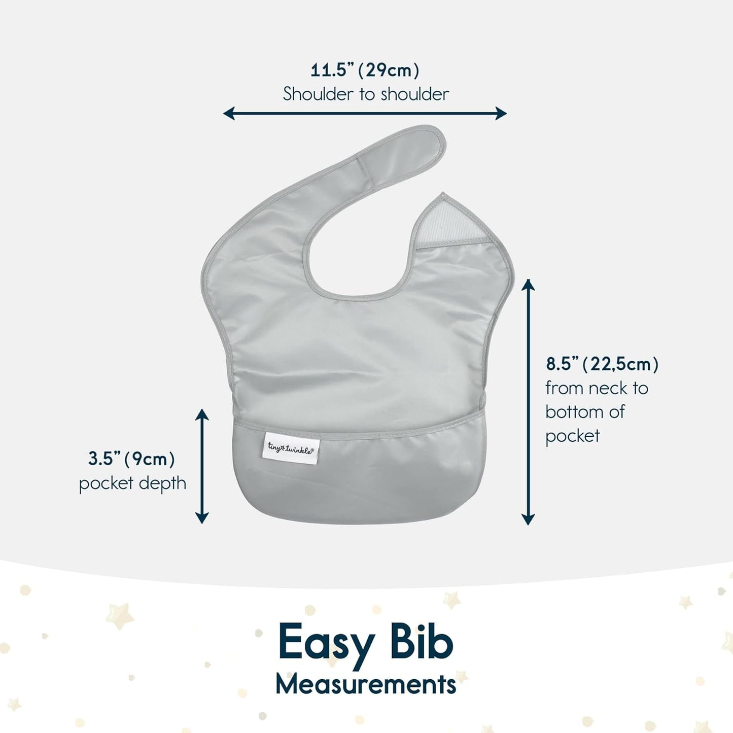 Tiny Twinkle Mess Proof Baby Bibs for Eating - Waterproof, Wipeable Bibs - Toddler Bibs - Travel Friendly - PFAS, PVC, BPA, Phthalate Free - Baby Food Bibs(5 Pack, Unisex Solids)