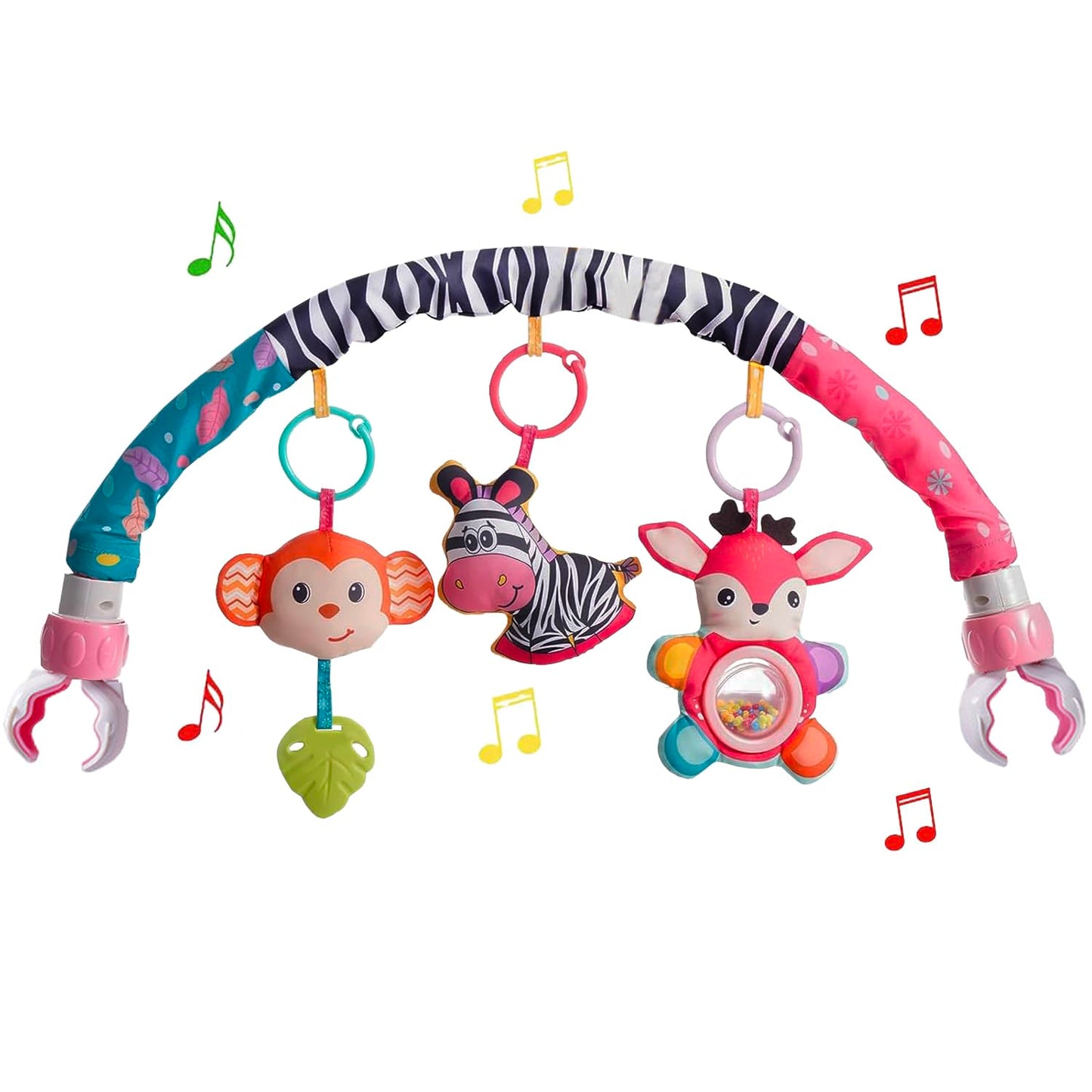 Baby Stroller Arch Toys, Crib Mobile for Infants Adjustable Bassinet Mobile with Universal Clamps, Activity Toy Bar for Bouncer Newborn Car Seat Stroller Sense Toy for Baby 0-12 Months