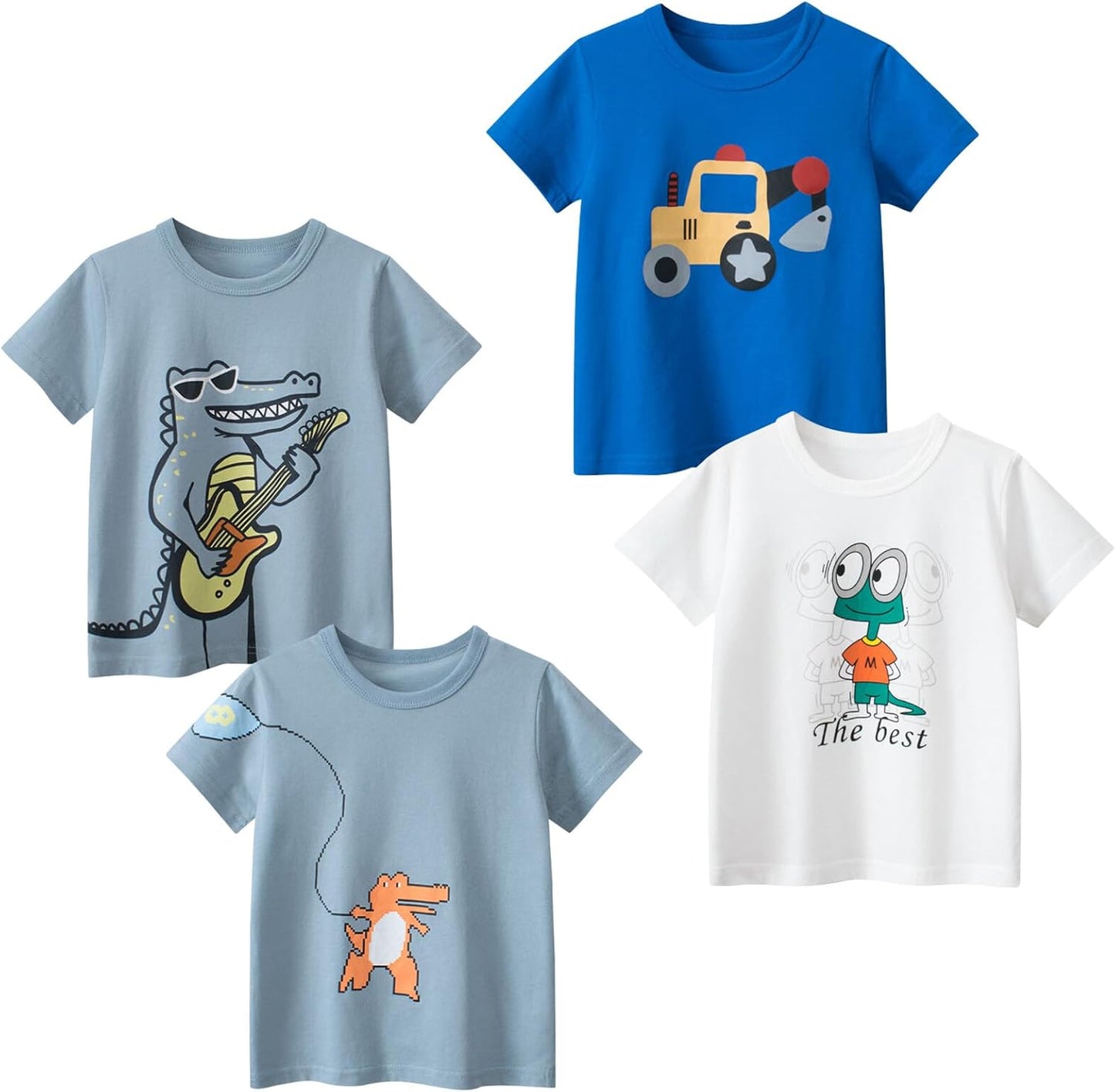 Boys' 4-Pack Excavator Short Sleeve Crewneck T-Shirts Top Tee Size 2-7 Years Toddler Boys' Value Pack Cotton T-Shirt