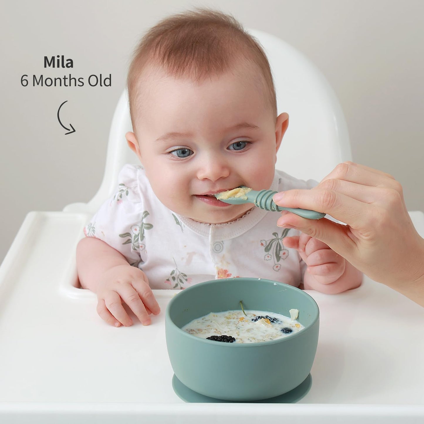 SAMiGO Silicone Baby Bowl and Spoon Set with Suction and Lid, First Stage Self Feeding Essentials, Food Bowl for 6+ Months