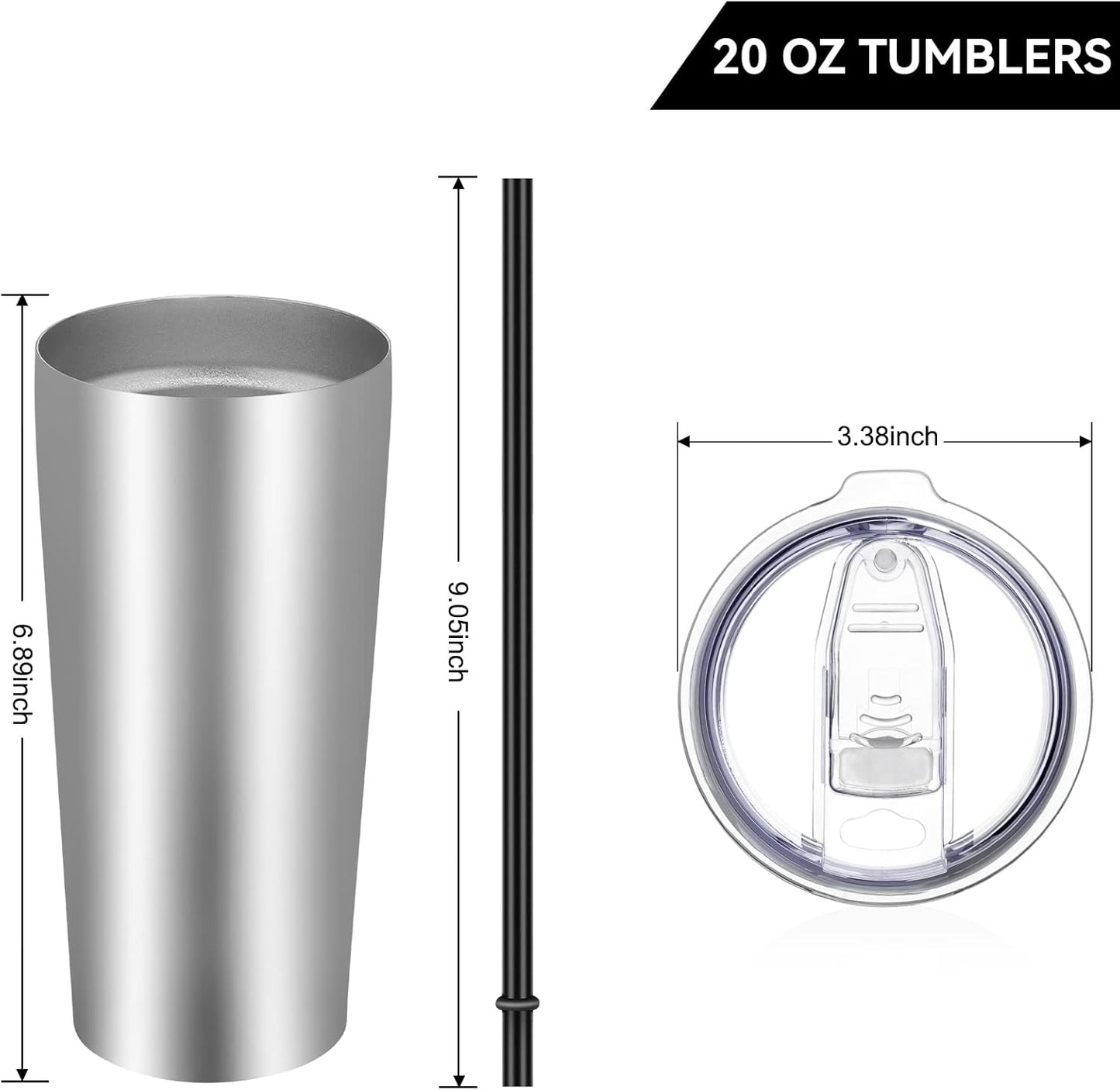 VEGOND 20oz Tumbler Bulk with Lid and Straw 1 Pack, Stainless Steel Vacuum Insulated Tumbler, Double Wall Coffee Cup Travel Mug, Stainless Steel