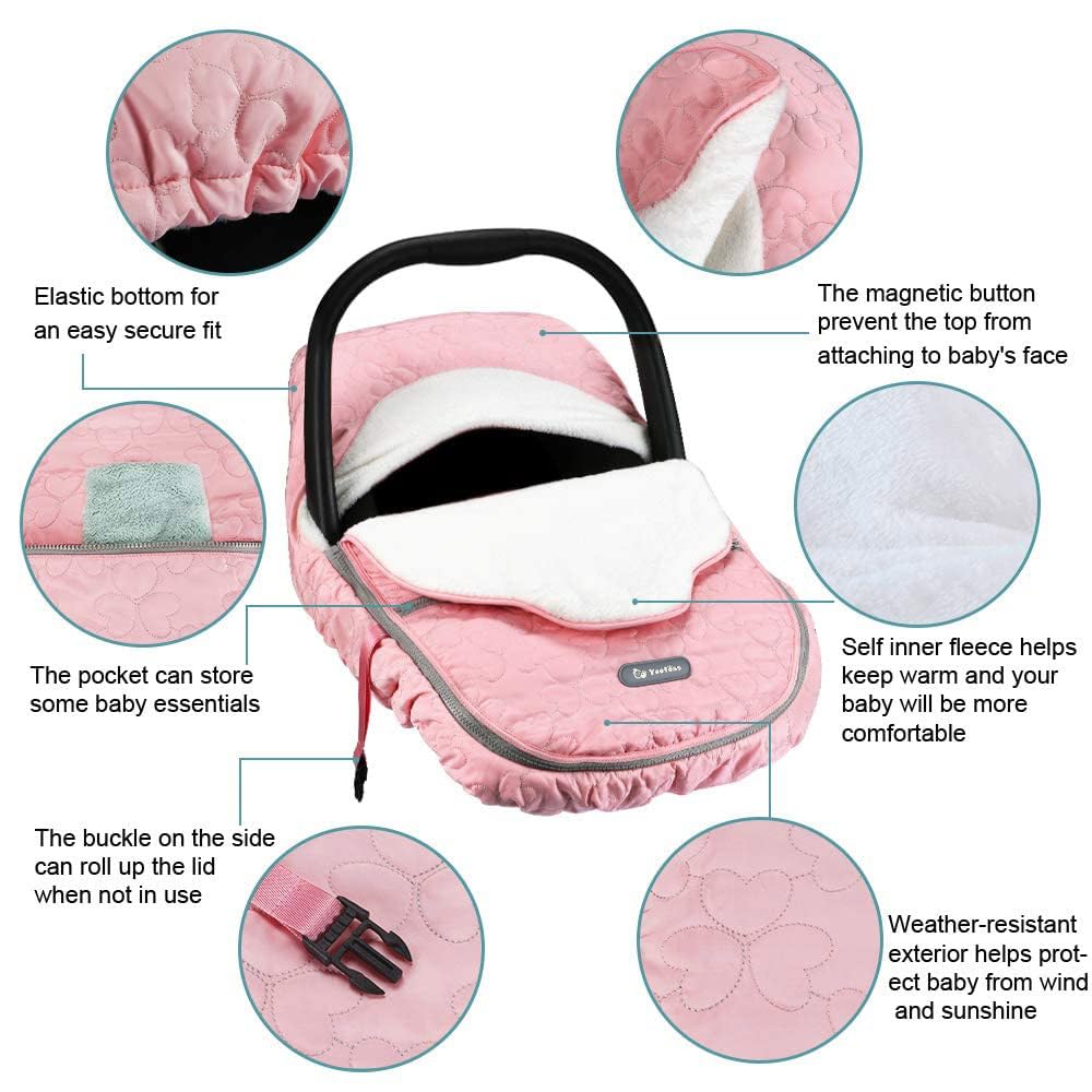 Yoofoss Baby Car Seat Cover Winter Carseat Canopies Cover to Protect Baby from Cold Wind, Super Warm Plush Fleece Baby Carrier Cover for Infant Boys Girls (Pink)