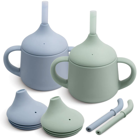 Moonkie Silicone Baby Sippy Cups | 3 Stages Training Cup Straw Cup for Infants Toddlers and Kid | 4 oz 2Pack