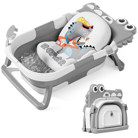 TPN Collapsible Baby Bathtub, Baby Bath Tub with Soft Cushion & Real-Time Thermometer, Baby Bathtub Infant to Toddler Tub (0-36 Months), Portable Newborn Travel Bath tub
