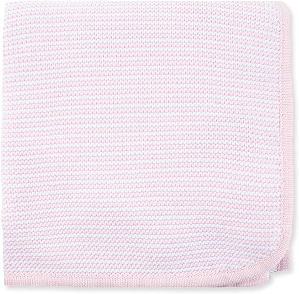 Little Me Knit Baby Blanket – 100% Soft Cotton, Snuggly and Breathable, Perfect as a Swaddle, Stroller Blanket or Nursery Decor for Boys and Girls, Pink Stripe, 30 x 40 Inches