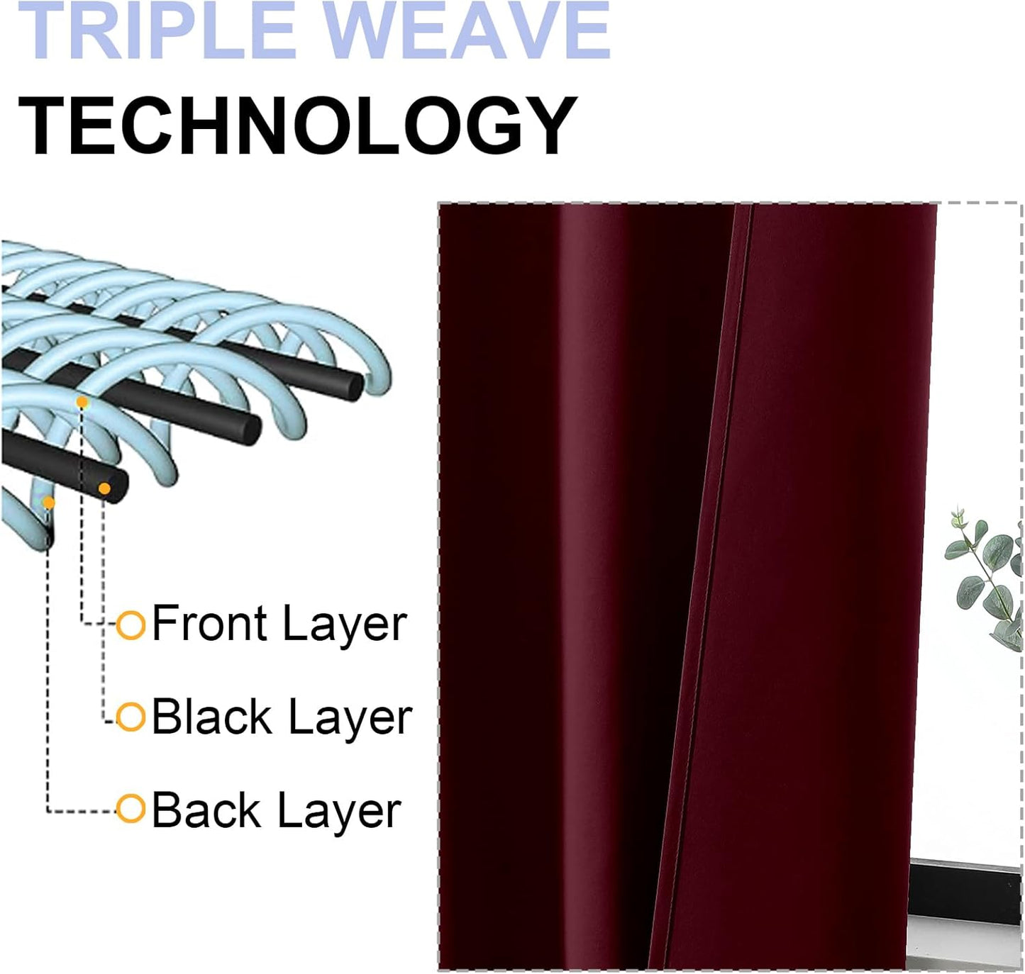 Simplebrand Ava Burgundy Short Blackout Curtains for Bedroom 45 Inches Long 2 Panels Set, Solid Thermal Insulated, Energy Saving Window Treatment Curtains Blackout Drapes, W40 x L45 Inch, Burgundy