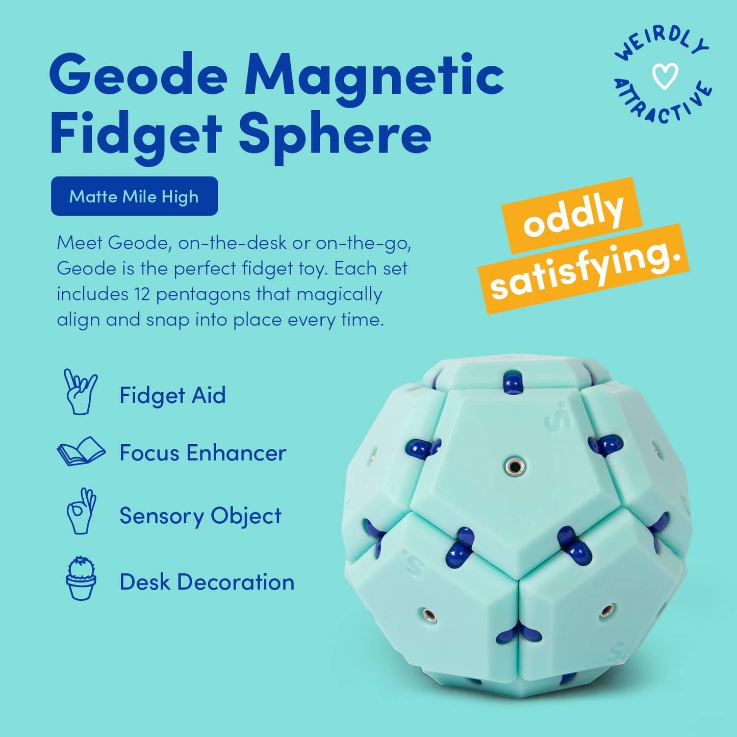 Speks Geode Matte Pentagons Magnetic Fidget Toy for Adults | Quiet Sensory Toy for Stress Relief & Anxiety, Office Desk Toy & Top Gadget Gift Idea | Mile High, 12-Piece Set