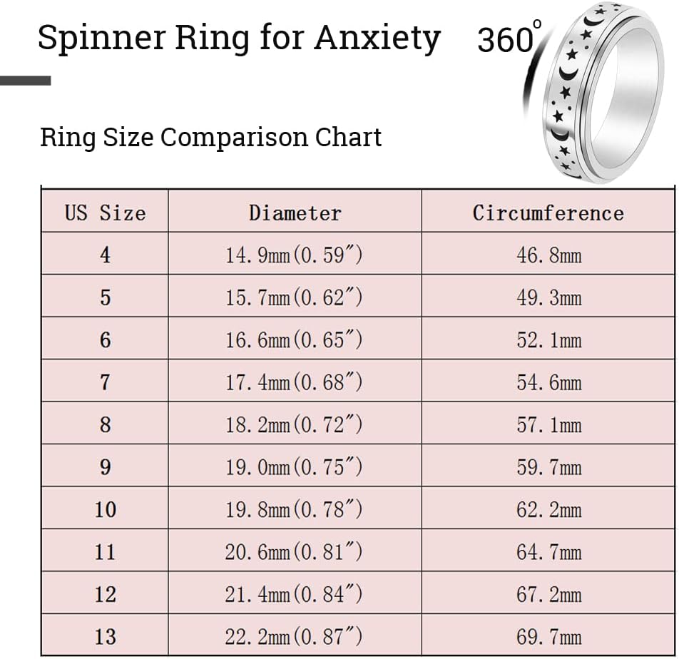 OreilleStar Anxiety Ring for Women Fidget Ring: Anxiety Relief Items Spinner Rings for Anxiety Silver Moon Star Fidget Rings for Anxiety for Women Anxiety Rings
