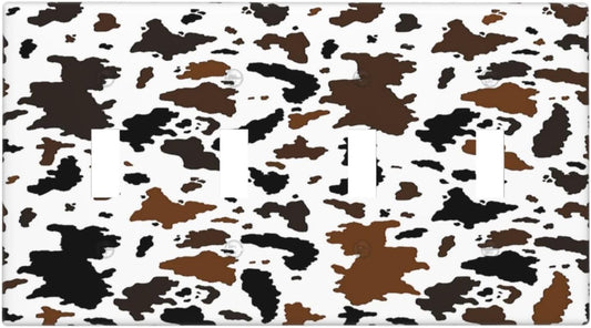 Light Switch Covers Rustic Cowhide Highland Cow Milk Cow Quad Toggle Electrical Faceplate 4 Gang Wall Plate Decorative Switch Plates For Farmhouse Home Decor