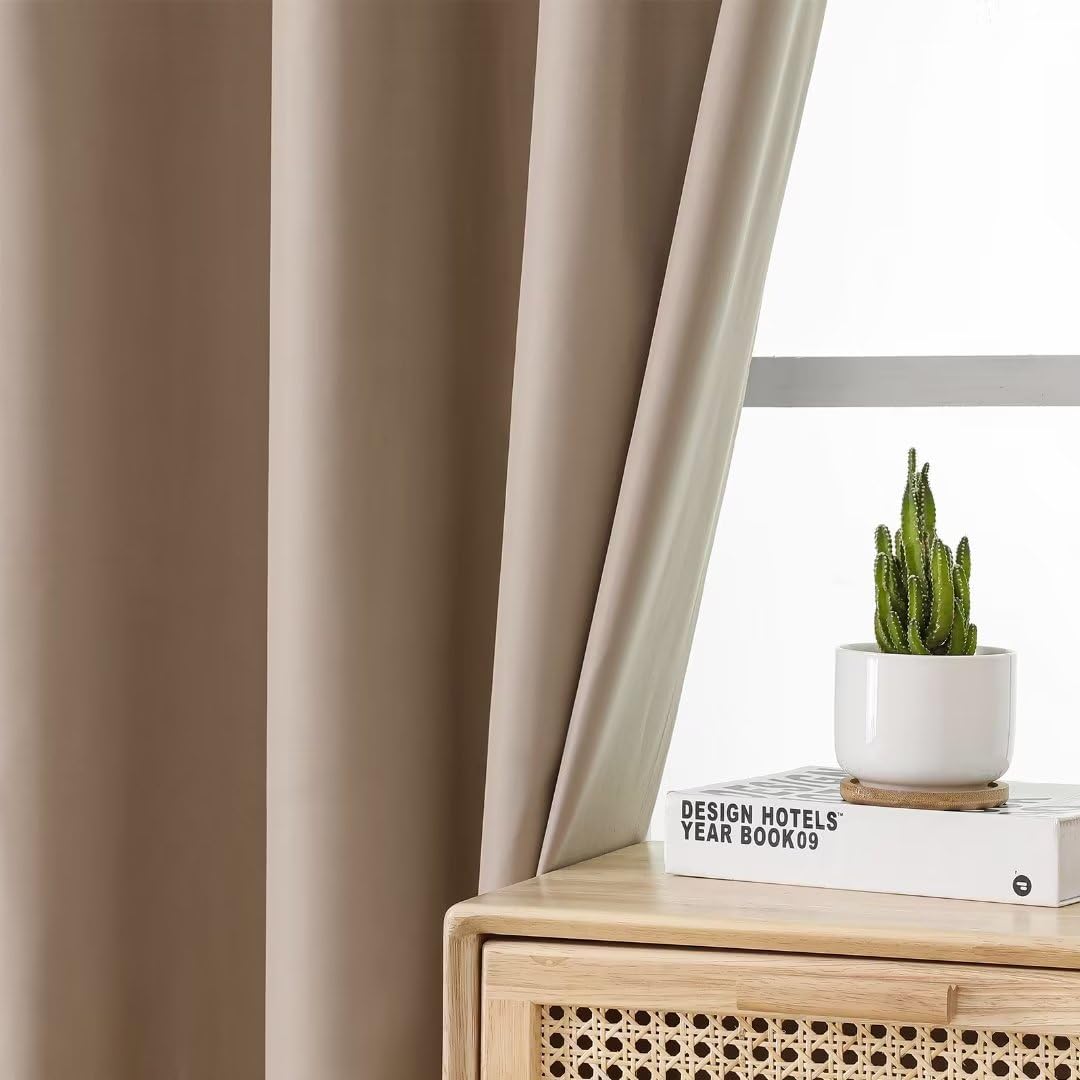 Joydeco Taupe Curtains 96 Inches Long for Bedroom, 100% Blackout Curtains 96 Inches Long for Living Room, Grommet Thermal Insulated 96 Inch Black Out Drapes 2 Panels for Bedroom Windows