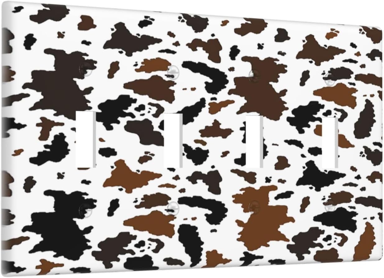 Light Switch Covers Rustic Cowhide Highland Cow Milk Cow Quad Toggle Electrical Faceplate 4 Gang Wall Plate Decorative Switch Plates For Farmhouse Home Decor