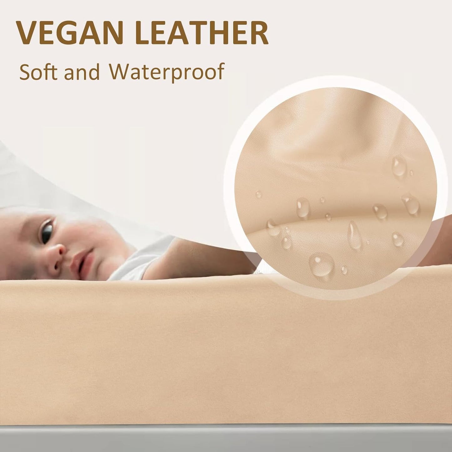 Owlowla Changing Pad Cover,Waterproof Changing Pad Covers-Soft Leather Diaper Changing Table Cover,Fits Standard Changing Pads for Baby Boy Girl（Beige）