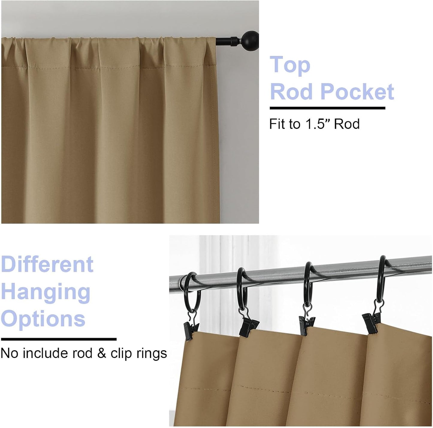 Simplebrand Taupe Blackout Curtains for Bedroom 96 Inches Long 2 Panels, Solid Thermal Insulated, Energy Saving Living Room Window Treatment Curtains Blackout Drapes, W50 x L96 Inch, Taupe