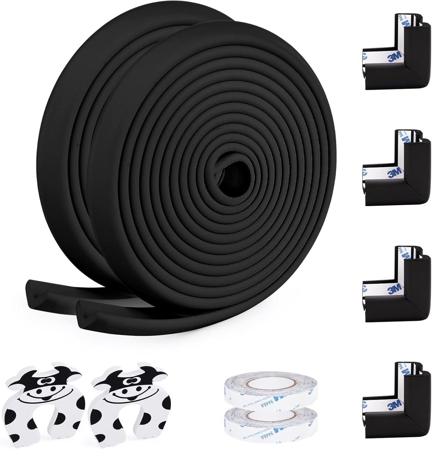 Baby Proofing Edge and Corner Guards, 2 Pack Safety Furniture Bumper with 3M Double-Sided Tape, Child Corner Protector for Fireplace, Table, Stair, Cabinet (Black)